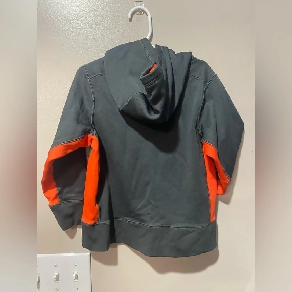 Nike Therma Fit XS gray Orange Logo Boys Hoodie Pull Over